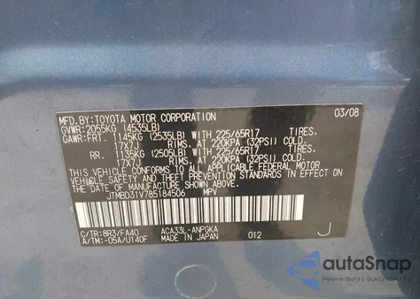 2008 Toyota Rav4 Limited из США, поврежденный, VIN JTMBD31V785184506